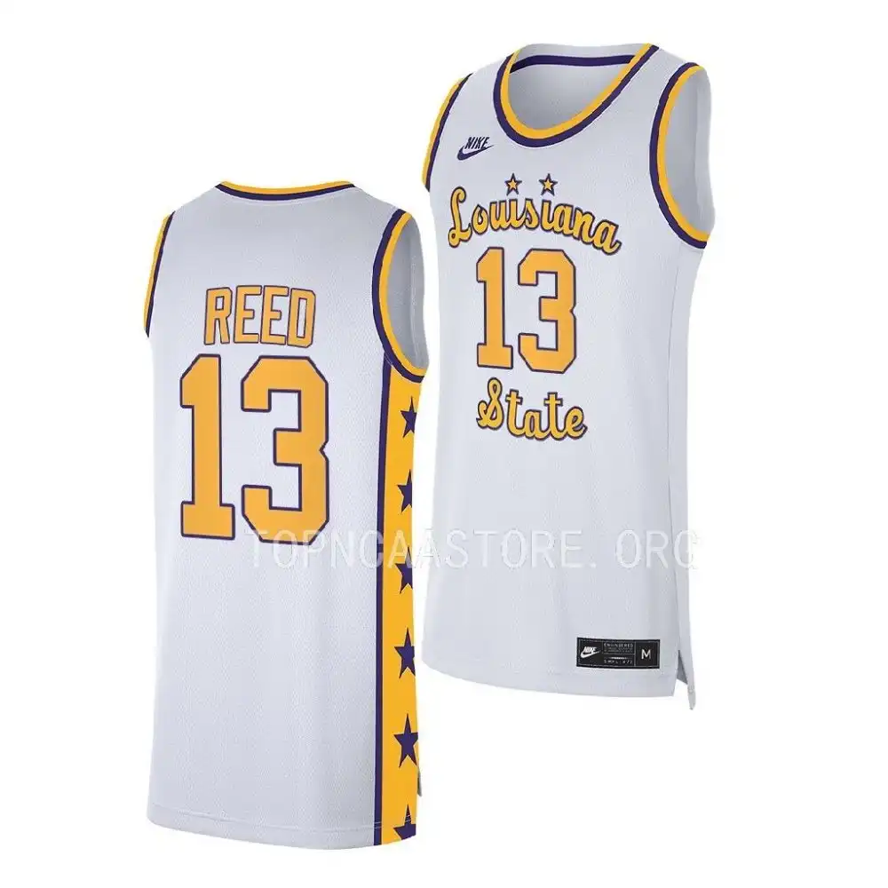 Men's LSU Tigers Jalen Reed #13 Replica White 2022-23 NCAA Basketball Jersey